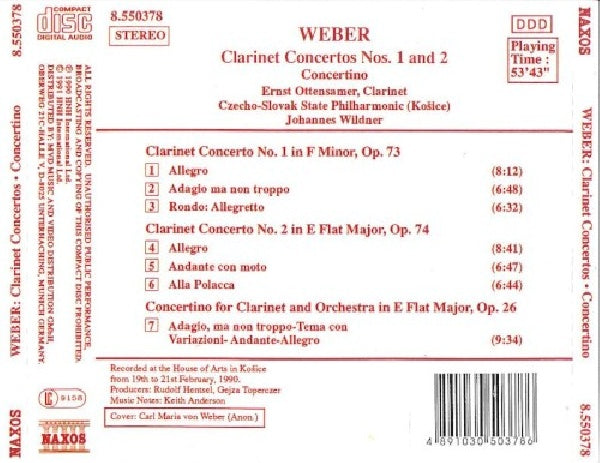 C.m. Von Weber - Clarinet concertos, conce (Ernst Ottensamer/Cssr State Philh./Johannes Wildner CD)