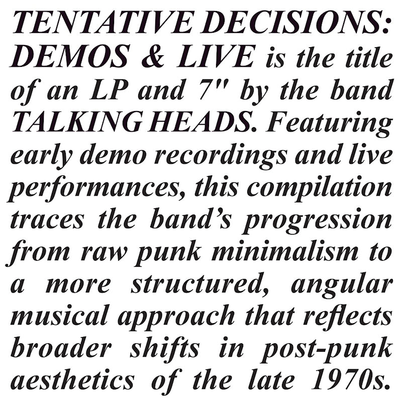 Talking Heads - Tentative decisions: 1974-1976 (Black Friday LP)