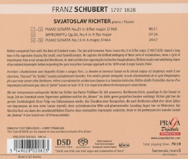 Sviatoslav Richter - Piano sonatas d.664 & 960 (SVIATOSLAV RICHTER Super Audio CD)