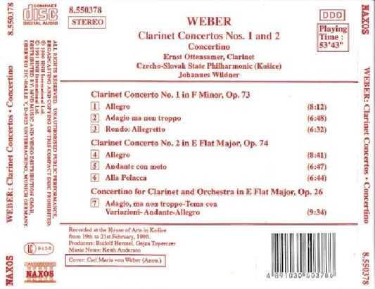 C.m. Von Weber - Clarinet concertos, conce (Ernst Ottensamer/Cssr State Philh./Johannes Wildner CD)