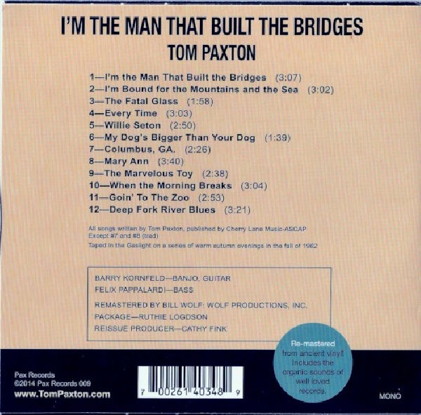 Tom Paxton - I'm the man that built the bridges (.. the Bridges // His 1st Recording From 1962 CD)