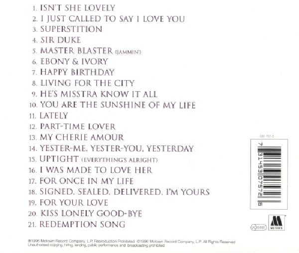Wonder, Stevie - Song review: greatest hits collection (...Hits Collection CD)