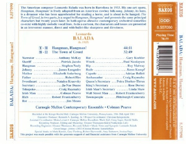 L. Balada - Hangman, hangman (W/Colman Pearce, Carnegie Mellon Ensemble CD)