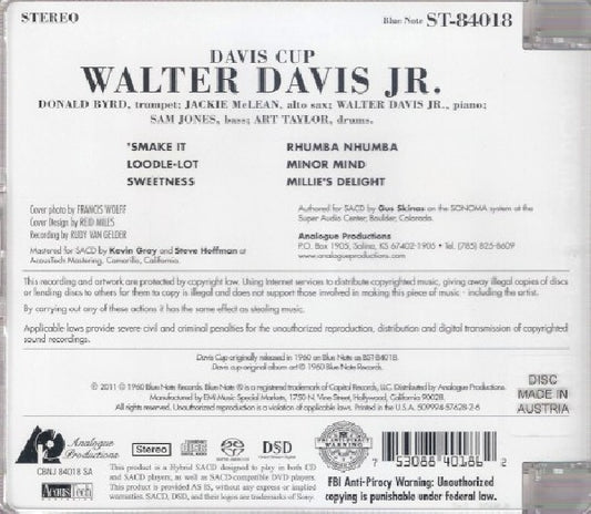 Walter Davis -jr.- - Davis cup (Hybrid Stereo Sacd CD)