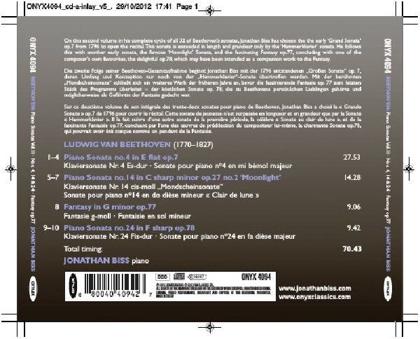 Jonathan Biss - Beethoven: piano sonatas vol.2 no.4,14 (CD)