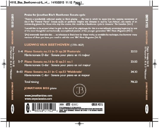 Jonathan Biss - Beethoven: piano sonatas vol.3 nos.15, 16 & 21 (CD)
