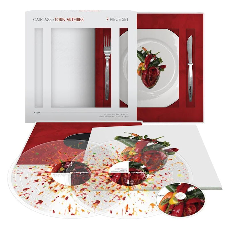 Carcass - Torn arteries (2lp+CD Clear Veggie Splatter / Plate, Fork & Knife Set, Transparent, Coloured Vinyl LP)