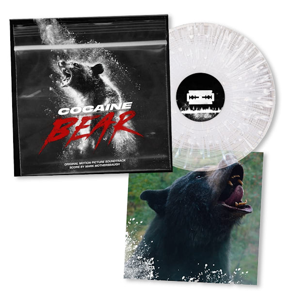 Mothersbaugh, Mark - Cocaine bear -white splatter vinyl- (180gr. Crystal Clear W/ White Splatter Vinyl, Coloured Vinyl, Transparent, High Quality, Gatefold Sleeve, Insert LP)