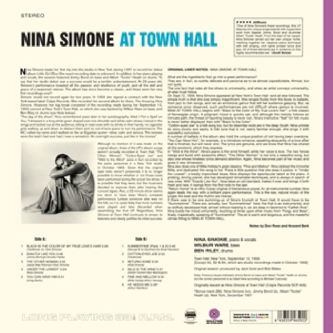 Nina Simone - At town hall (180gr./ Transparent Purple Vinyl/ 1 Bonus Track, High Quality, Coloured Vinyl LP)