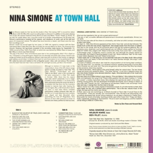 Nina Simone - At town hall (180gr./ Transparent Purple Vinyl/ 1 Bonus Track, High Quality, Coloured Vinyl LP)